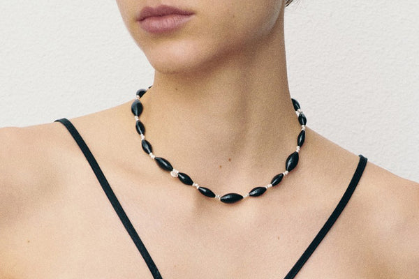 OLIO E ACETO Obsidian Sterling Silver Necklace Handmade OLIO-OA08N02-HEI Black POEA26